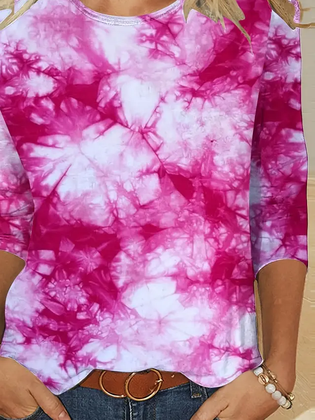 Women Tie Dye Long Sleeve Tee T-shirt Crew Neck Printing Casual Spring/Fall Graphic Tee Top