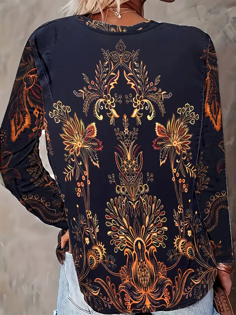 Women Floral Long Sleeve Tee T-shirt Crew Neck Printing Casual Spring/Fall Graphic Tee Top