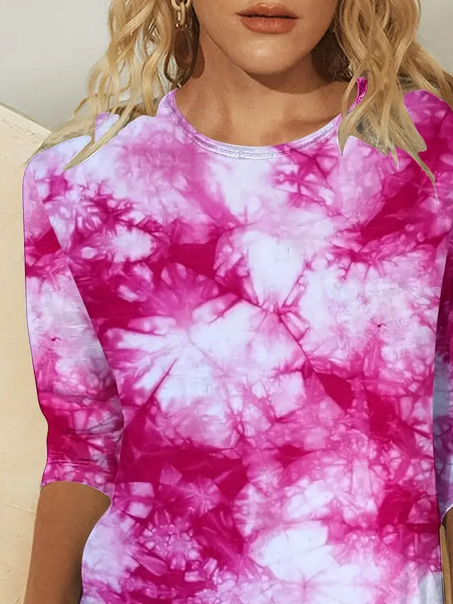 Women Tie Dye Long Sleeve Tee T-shirt Crew Neck Printing Casual Spring/Fall Graphic Tee Top