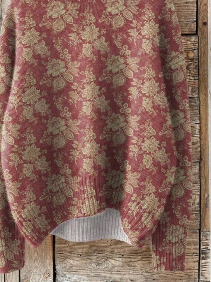 Women Floral Printing Spring/Fall Vintage Long Sleeve Turtleneck Sweater