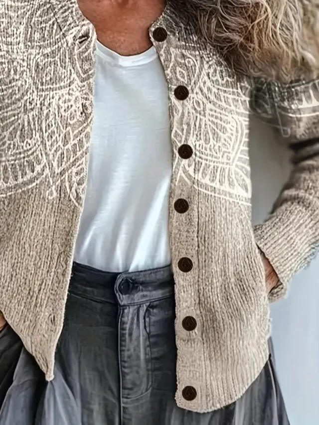 Women Abstract Vintage Spring/Fall Printing Cardigan