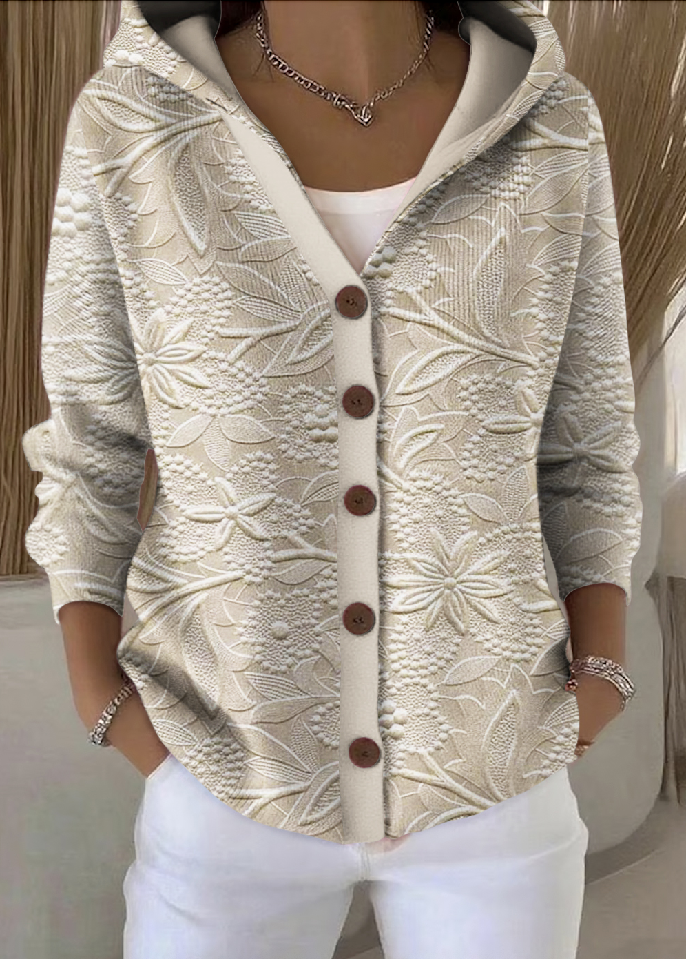 Women Floral Long Sleeve Hoodie Casual Spring/Fall Cardigan Outerwear