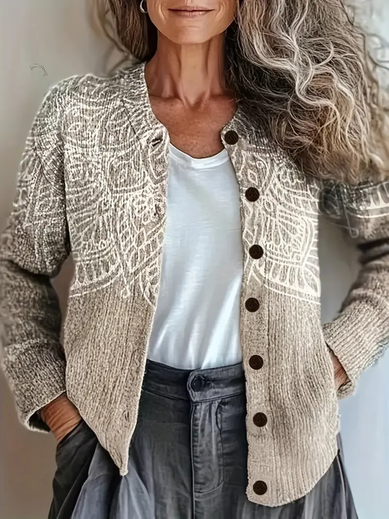 Women Abstract Vintage Spring/Fall Printing Cardigan