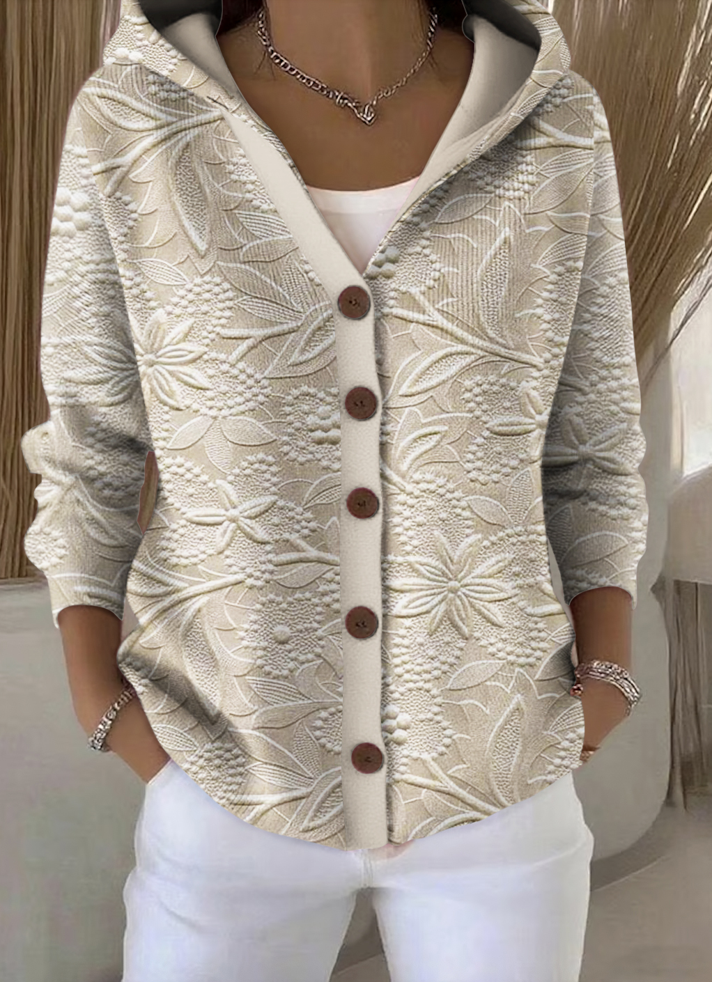 Women Floral Long Sleeve Hoodie Casual Spring/Fall Cardigan Outerwear