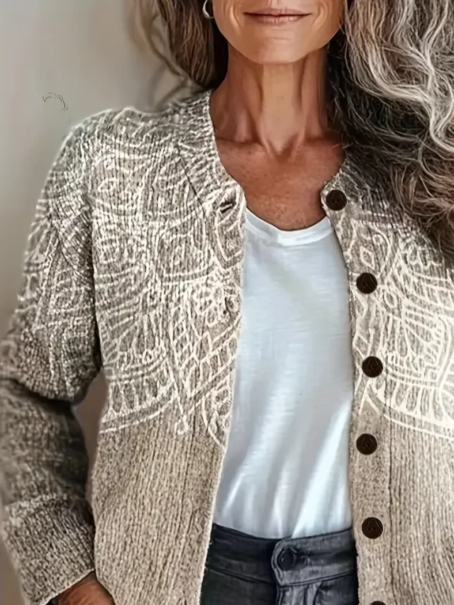 Women Abstract Vintage Spring/Fall Printing Cardigan