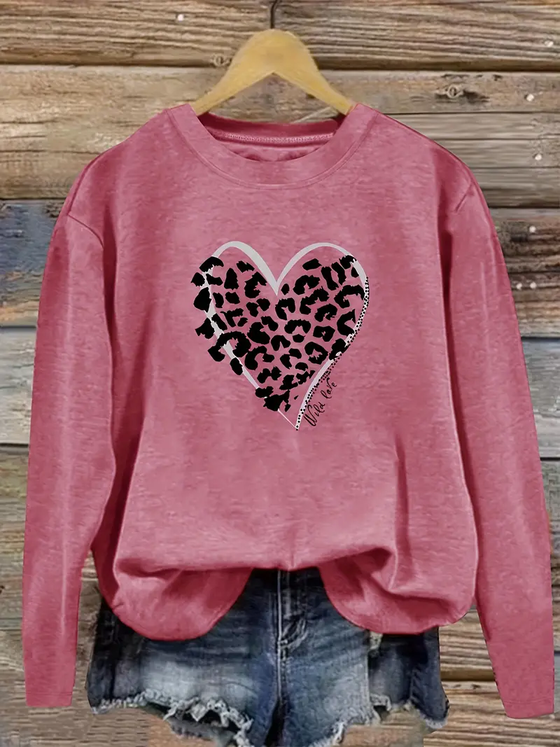 Women Leopard Crew Neck Printing Casual Spring/Fall Long Sleeve Sweatshirt