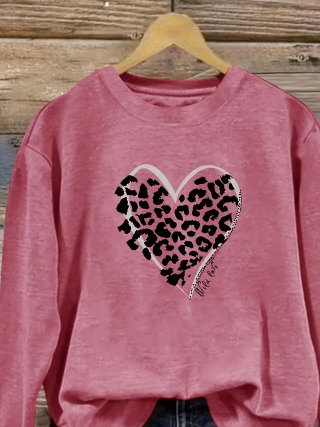 Women Leopard Crew Neck Printing Casual Spring/Fall Long Sleeve Sweatshirt