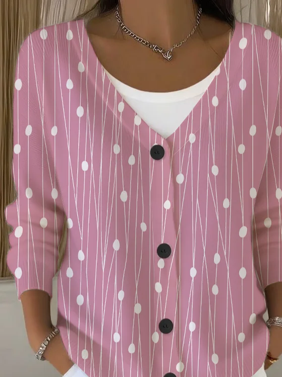 Women Abstract Long Sleeve V Neck Casual Spring/Fall Cardigan Outerwear
