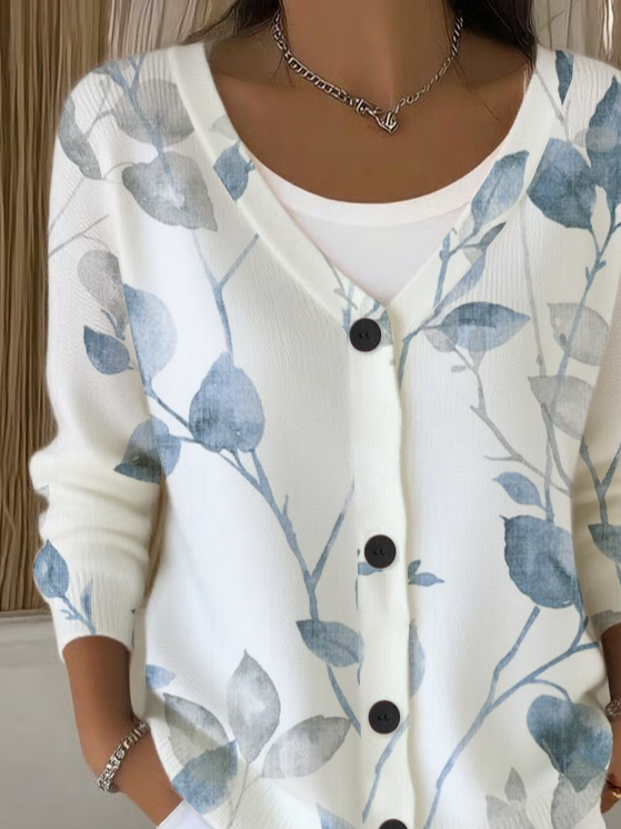 Women Floral Long Sleeve V Neck Casual Spring/Fall Cardigan Outerwear