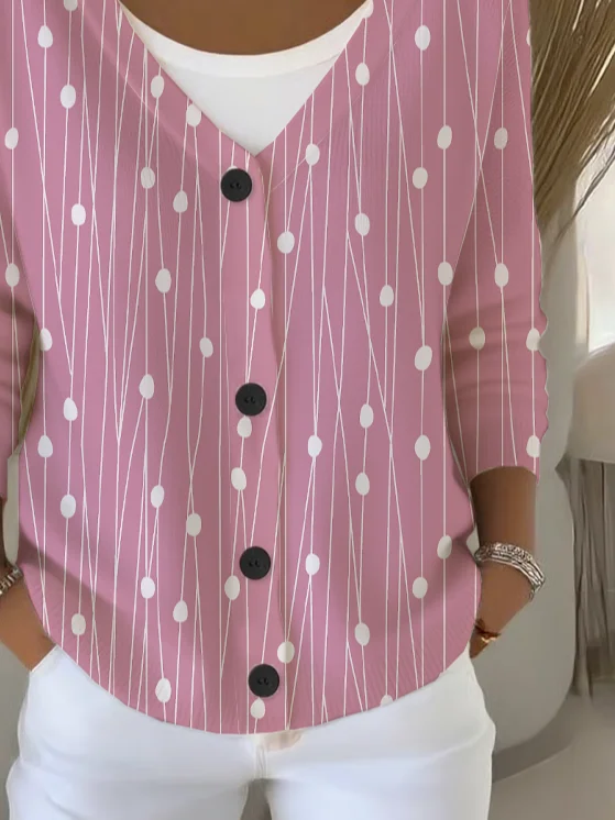 Women Abstract Long Sleeve V Neck Casual Spring/Fall Cardigan Outerwear
