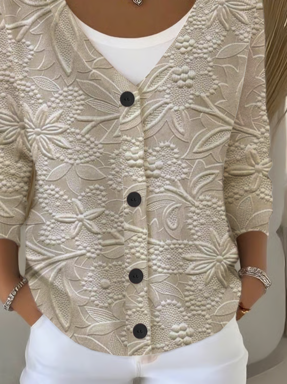 Women Floral Long Sleeve V Neck Casual Spring/Fall Cardigan Outerwear