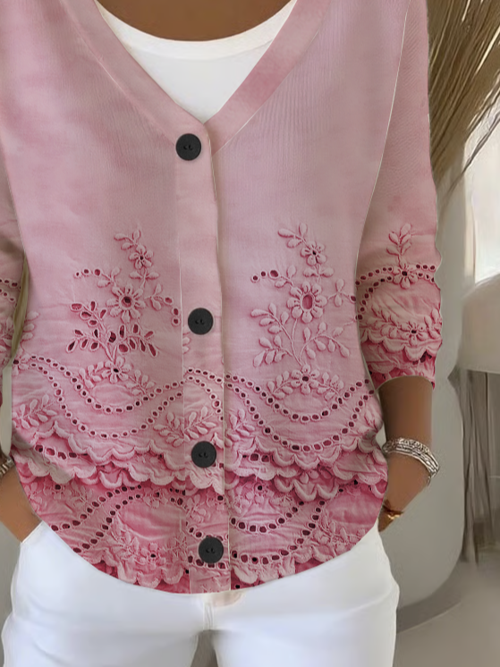Women Floral Long Sleeve V Neck Casual Spring/Fall Cardigan Outerwear