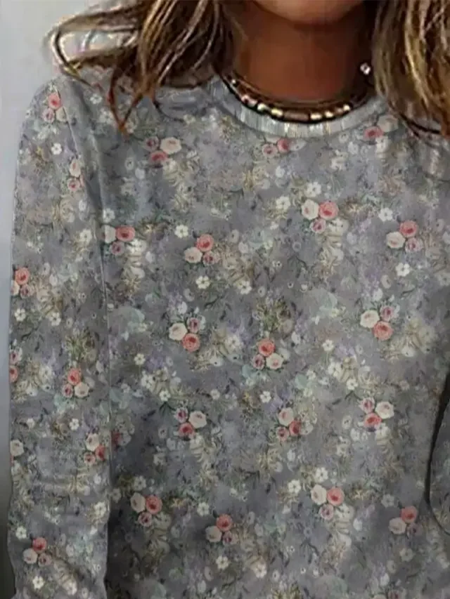 Women Floral Long Sleeve Tee T-shirt Crew Neck Printing Casual Spring/Fall Graphic Tee Top