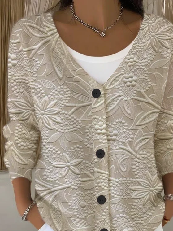 Women Floral Long Sleeve V Neck Casual Spring/Fall Cardigan Outerwear