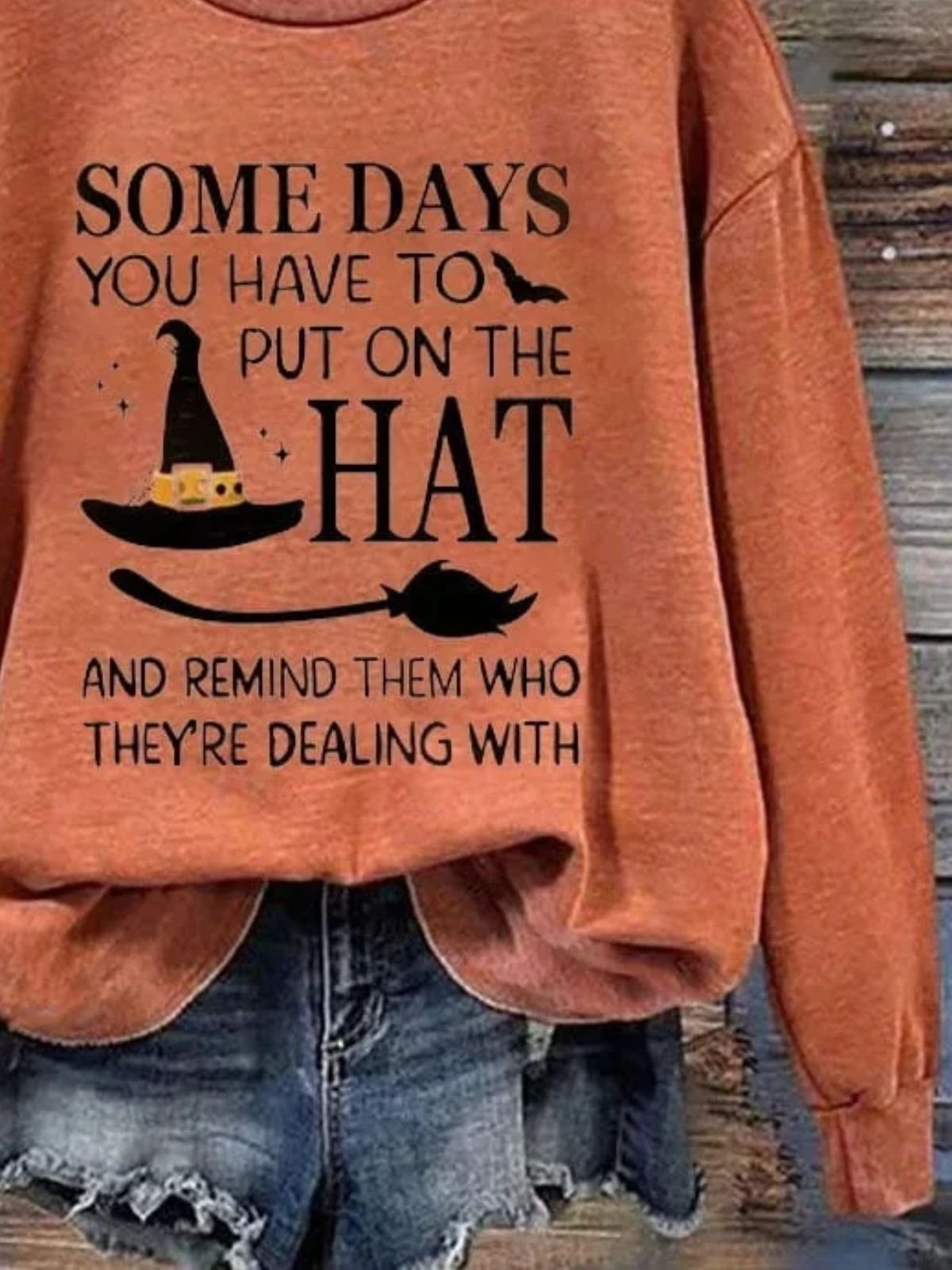Women Halloween (Halloween Hat) Crew Neck Vintage Spring/Fall Long Sleeve Sweatshirt