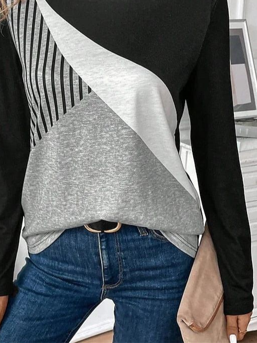 Women Abstract Long Sleeve Tee T-shirt Crew Neck Printing Casual Spring/Fall Graphic Tee Top