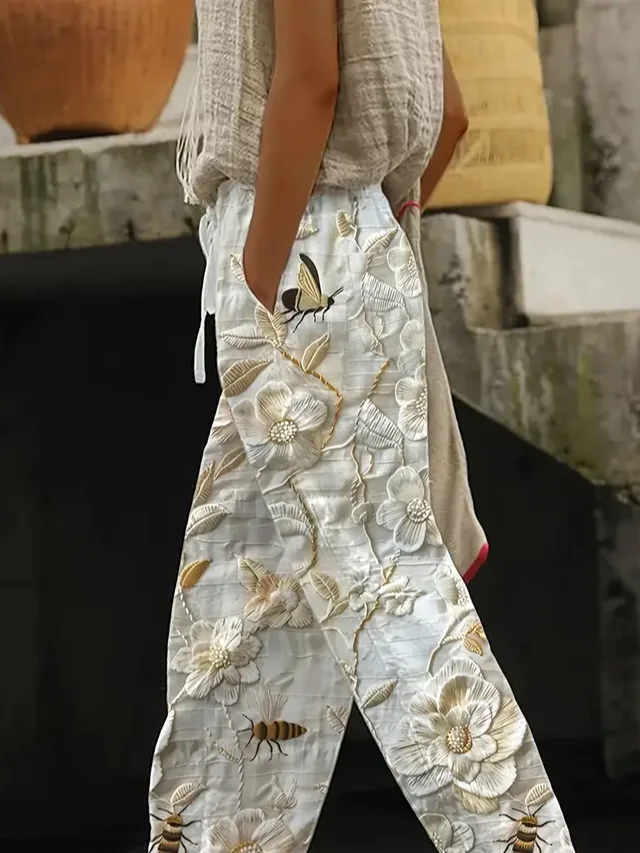 Women Floral Long Pants Casual Spring/Fall Trousers