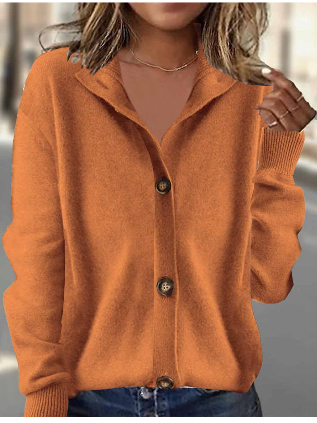 Women Plain Long Sleeve Turtleneck Vintage Winter Cardigan Outerwear
