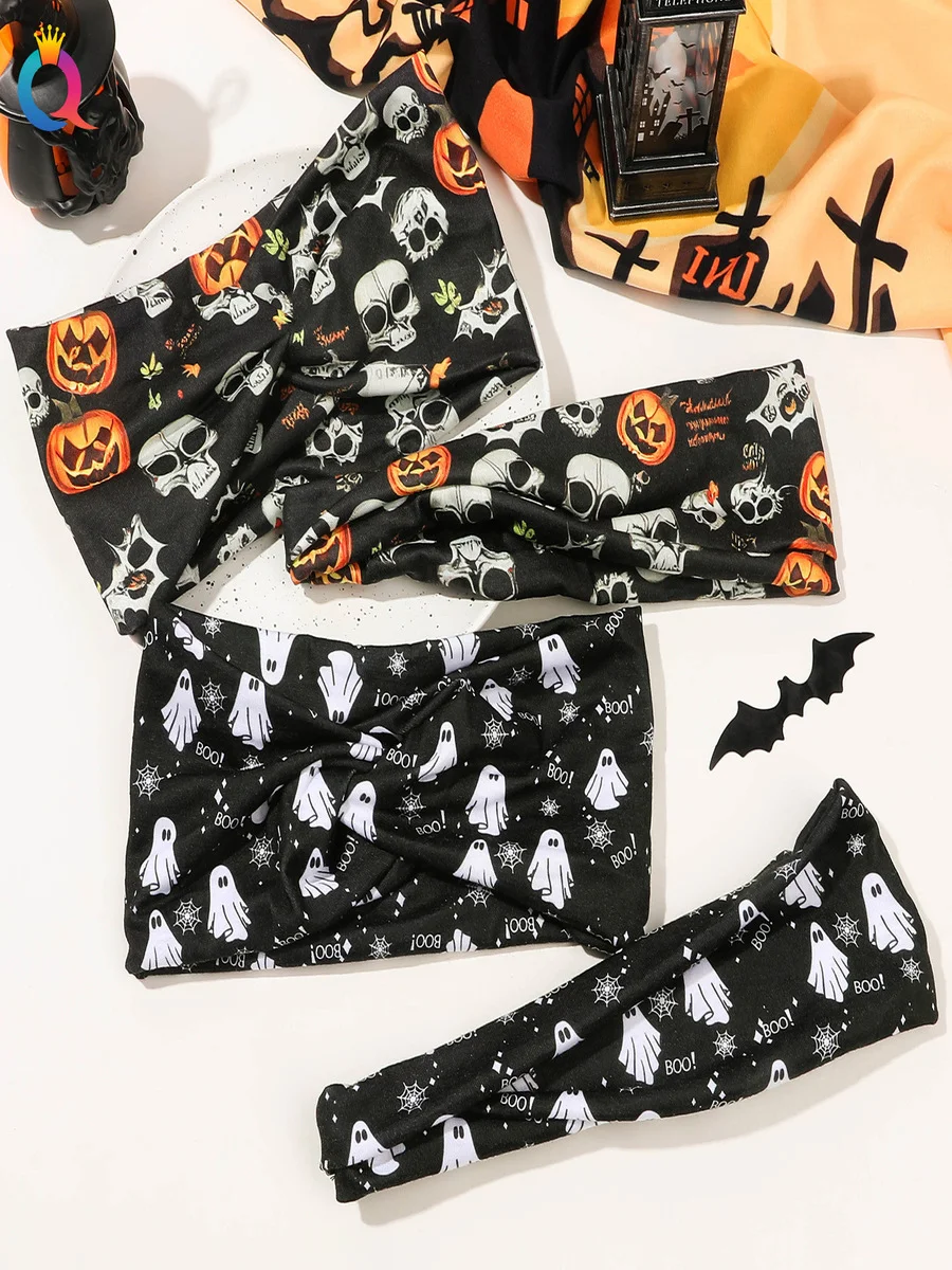 Halloween Skull Ghost Floral Headband Horror Flat Cross Hairband Headband