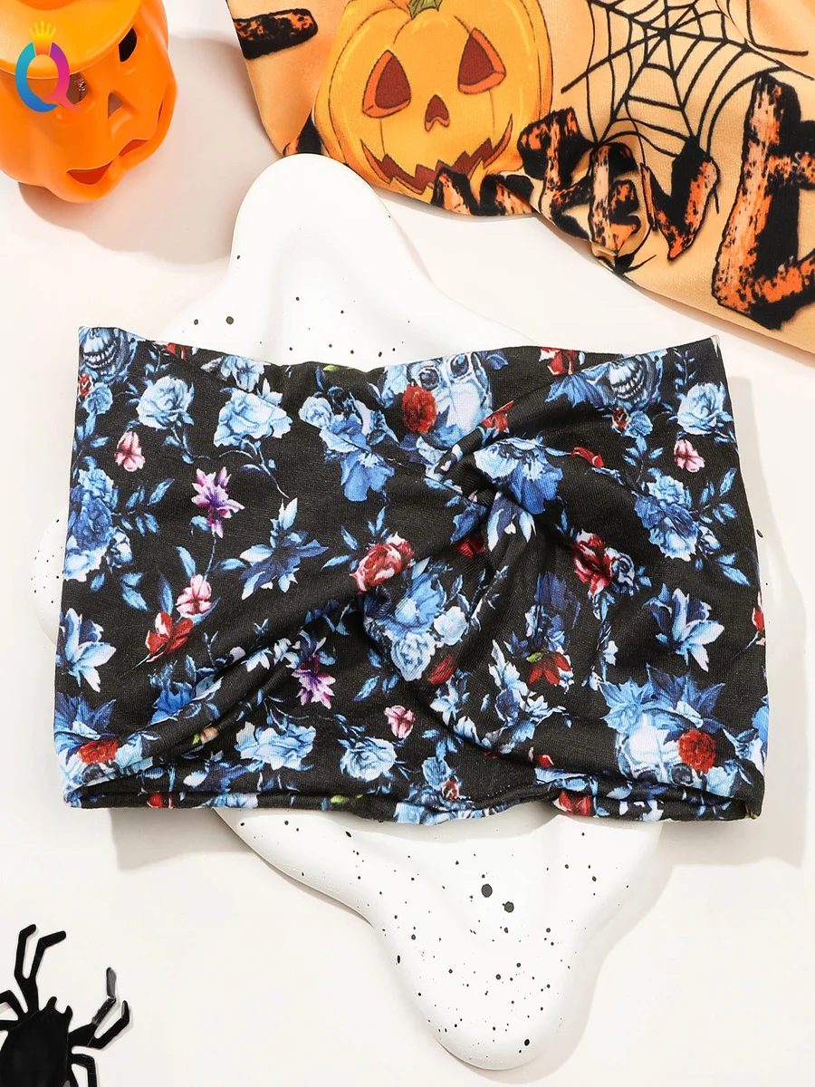 Halloween Skull Ghost Floral Headband Horror Flat Cross Hairband Headband