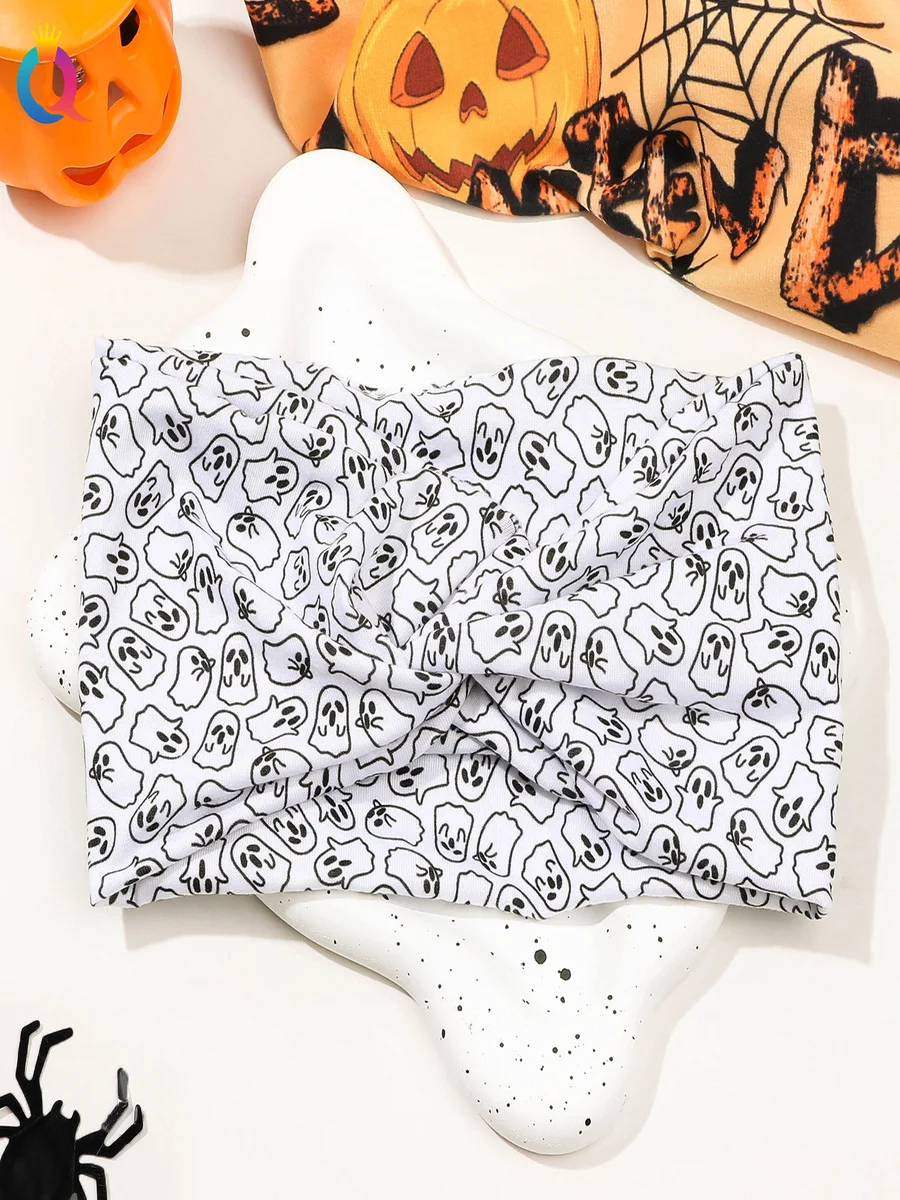 Halloween Skull Ghost Floral Headband Horror Flat Cross Hairband Headband