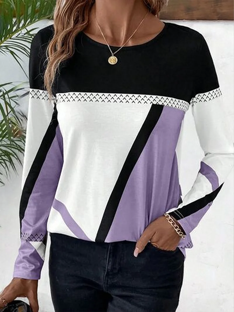 Women Abstract Long Sleeve Tee T-shirt Crew Neck Printing Casual Spring/Fall Graphic Tee Top