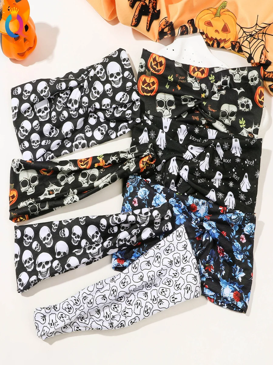 Halloween Skull Ghost Floral Headband Horror Flat Cross Hairband Headband