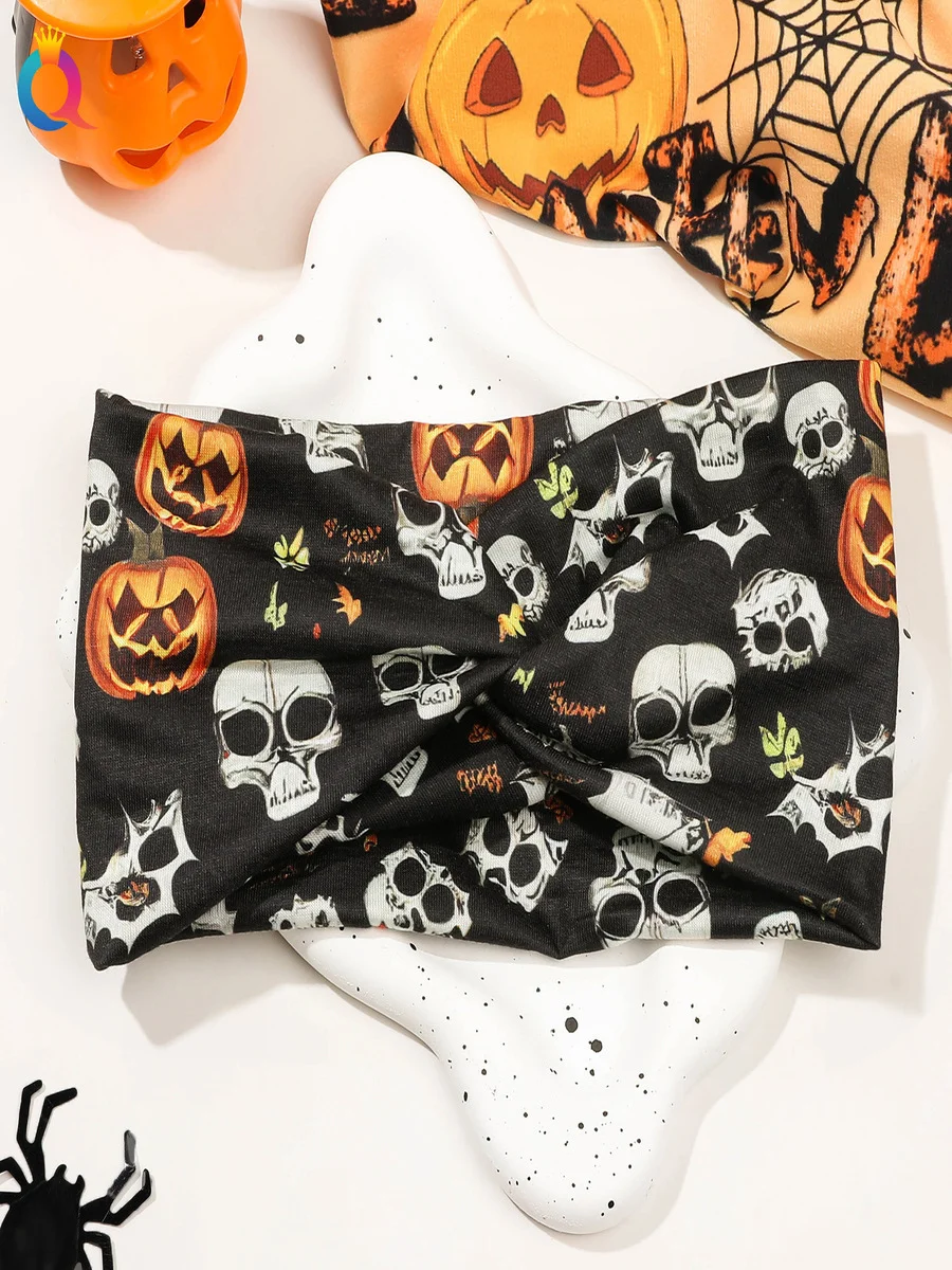 Halloween Skull Ghost Floral Headband Horror Flat Cross Hairband Headband