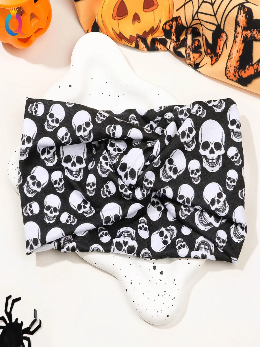 Halloween Skull Ghost Floral Headband Horror Flat Cross Hairband Headband