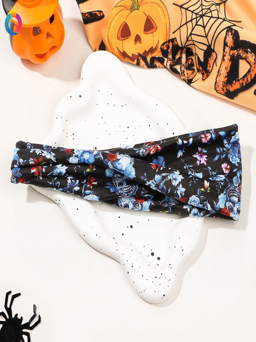 Halloween Skull Ghost Floral Headband Horror Flat Cross Hairband Headband