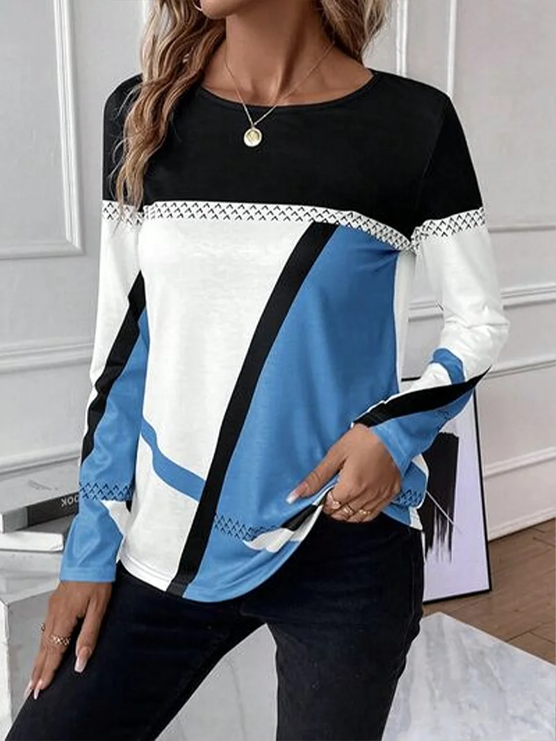Women Abstract Long Sleeve Tee T-shirt Crew Neck Printing Casual Spring/Fall Graphic Tee Top
