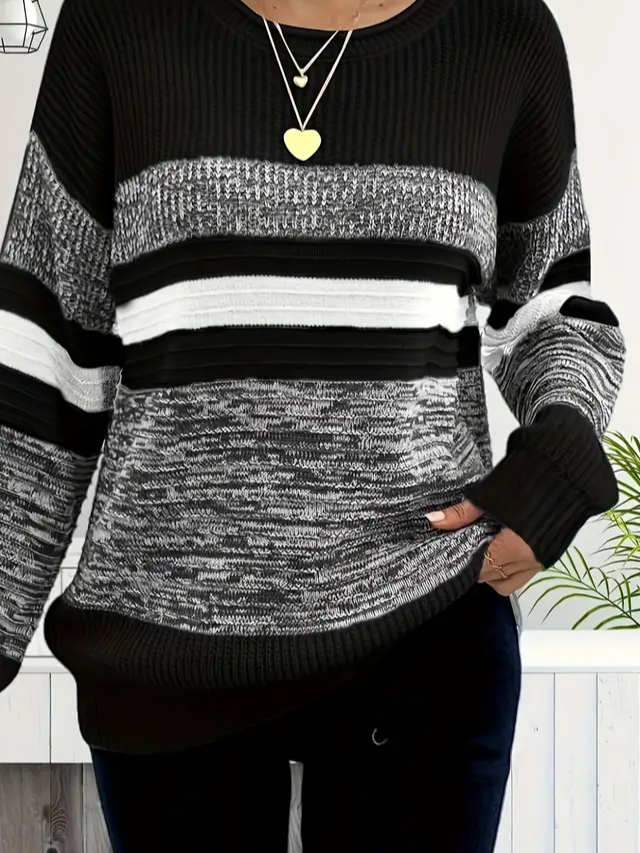 Women Abstract Printing Spring/Fall Casual Long Sleeve Crew Neck Sweater