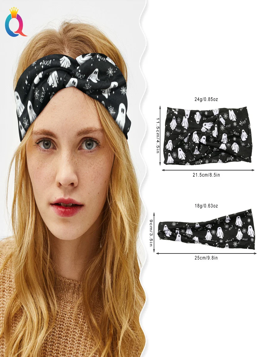 Halloween Skull Ghost Floral Headband Horror Flat Cross Hairband Headband