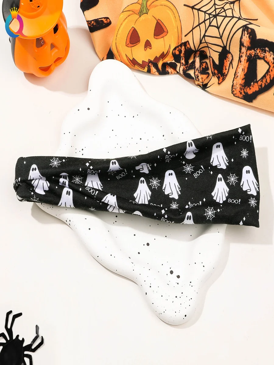 Halloween Skull Ghost Floral Headband Horror Flat Cross Hairband Headband