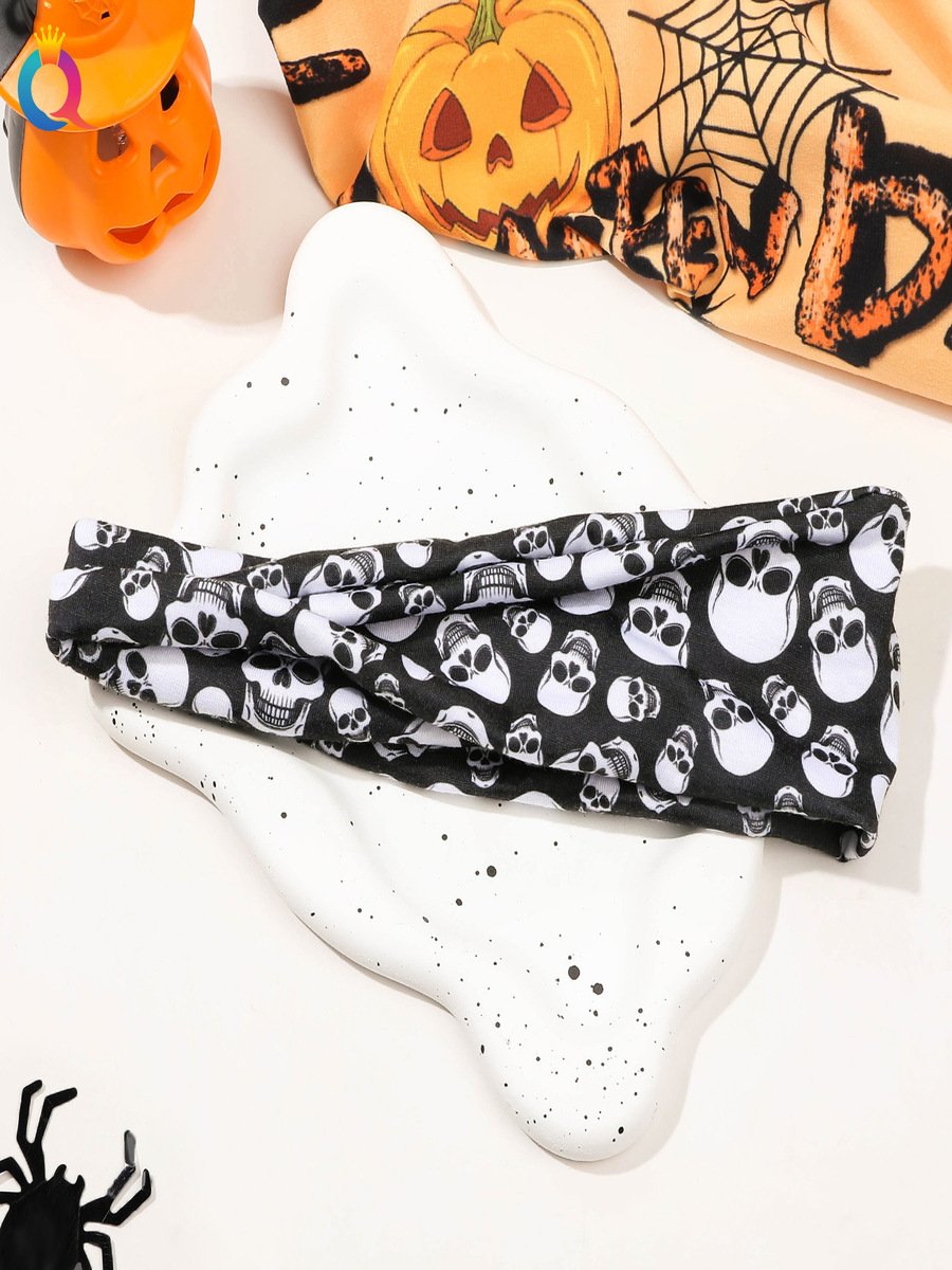 Halloween Skull Ghost Floral Headband Horror Flat Cross Hairband Headband