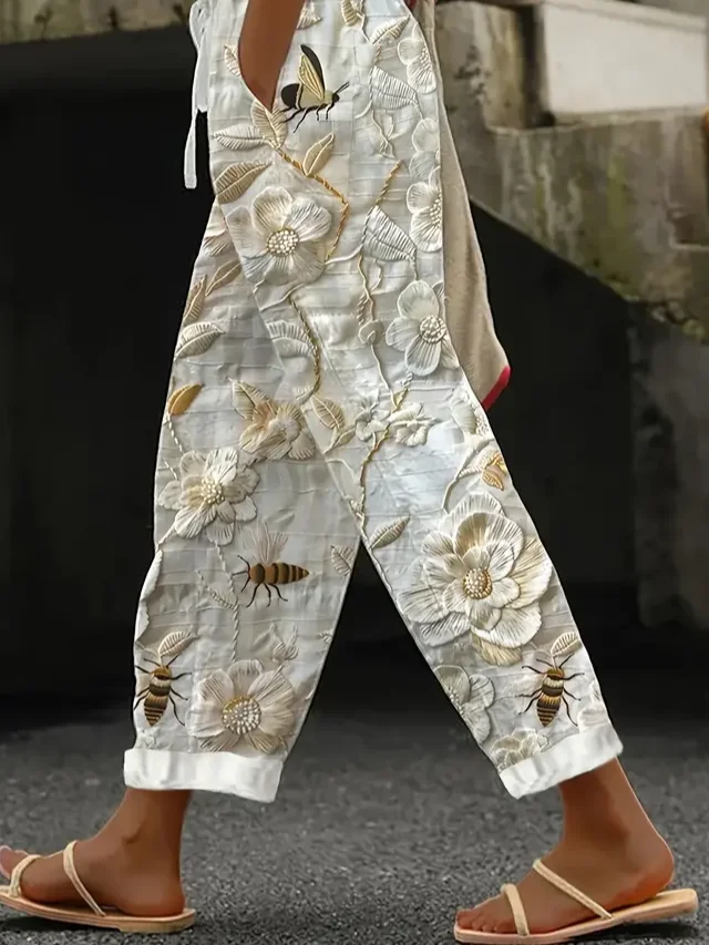 Women Floral Long Pants Casual Spring/Fall Trousers