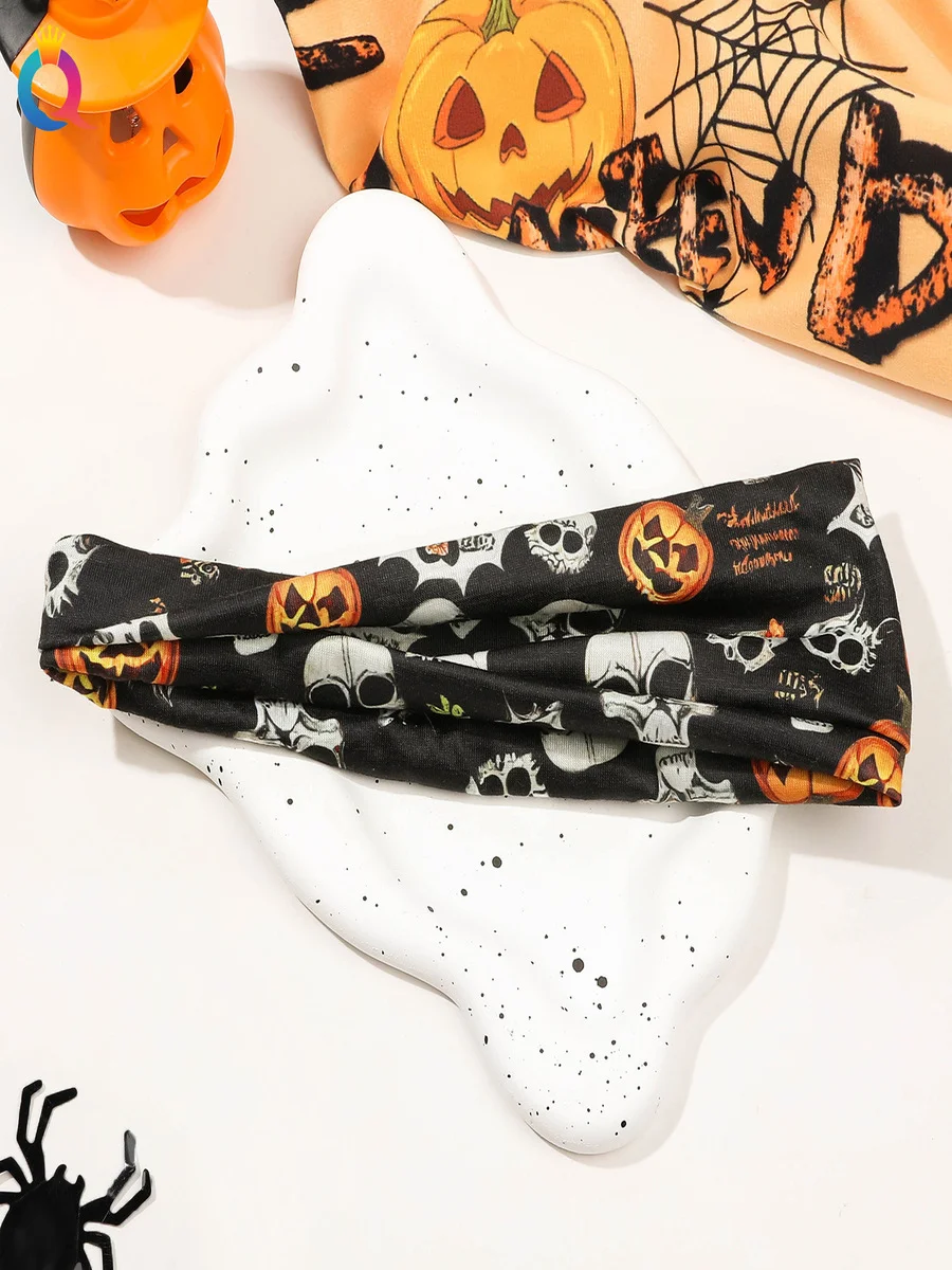 Halloween Skull Ghost Floral Headband Horror Flat Cross Hairband Headband