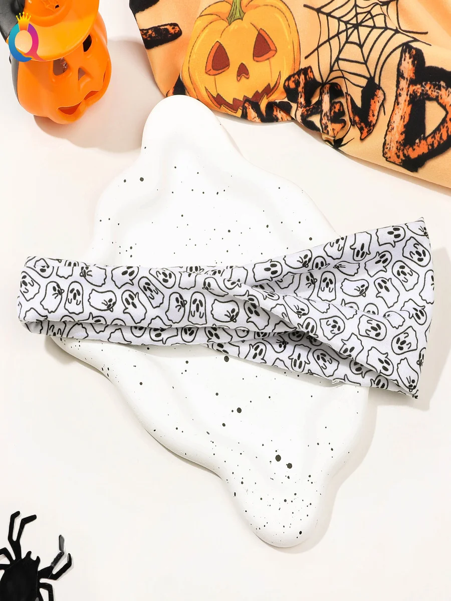 Halloween Skull Ghost Floral Headband Horror Flat Cross Hairband Headband