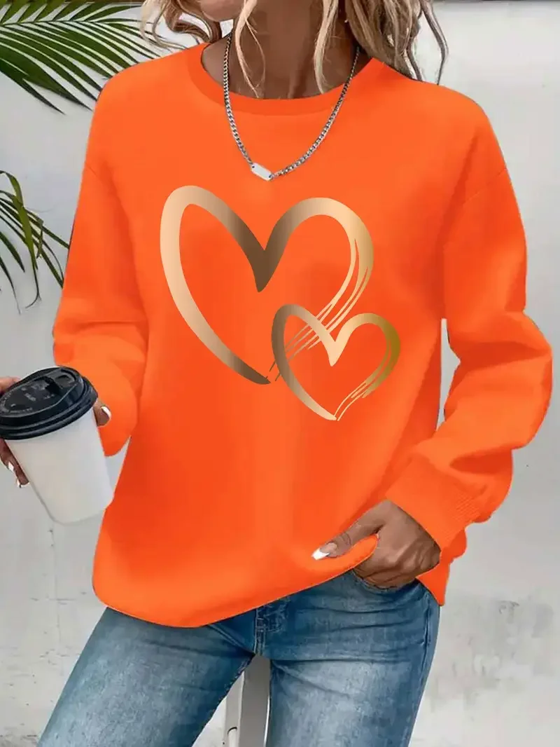 Women Heart/Cordate Crew Neck Printing Casual Spring/Fall Long Sleeve Sweatshirt