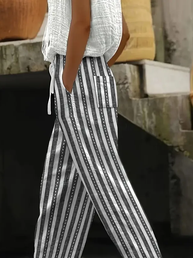 Women Striped Long Pants Casual Spring/Fall Trousers