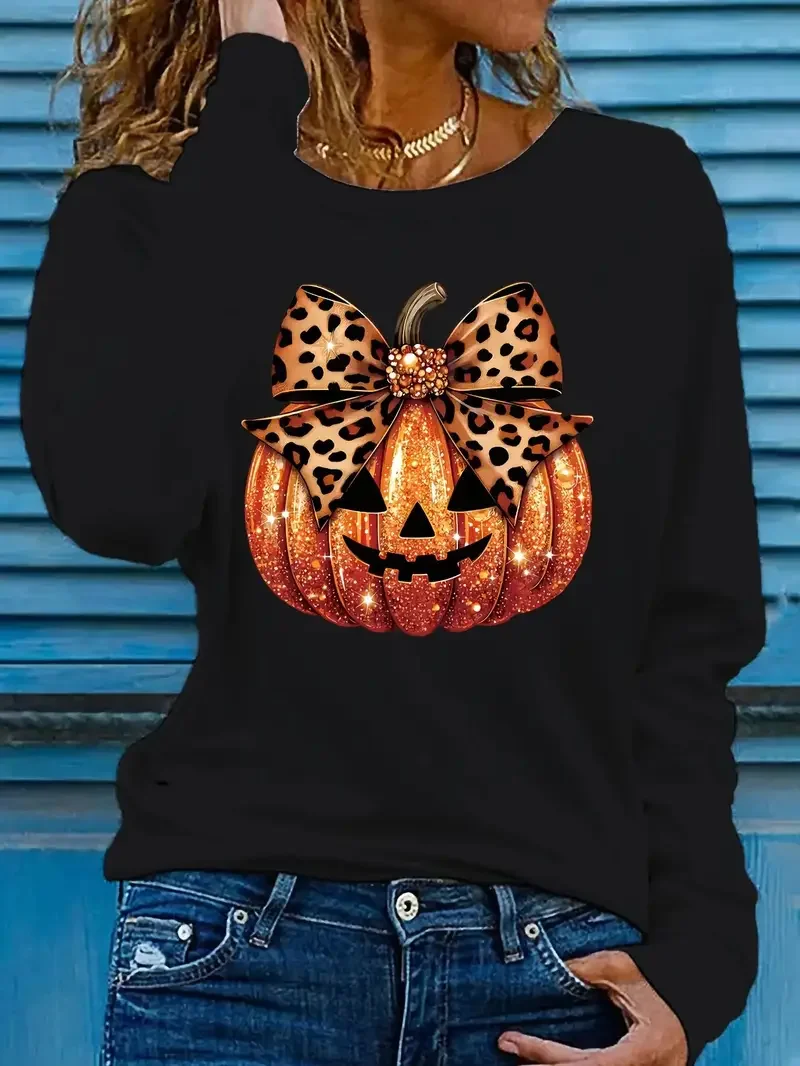 Women Halloween (pumpkin) Long Sleeve Tee T-shirt Crew Neck Printing Casual Spring/Fall Graphic Tee Top