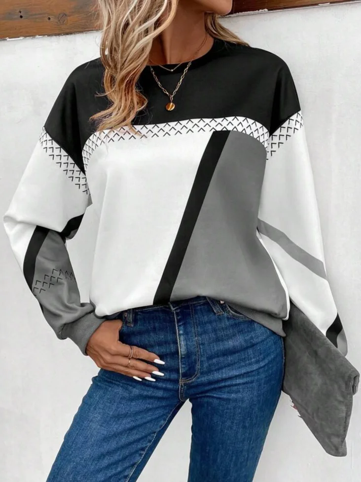 Women Abstract Crew Neck Printing Casual Spring/Fall Long Sleeve Sweatshirt