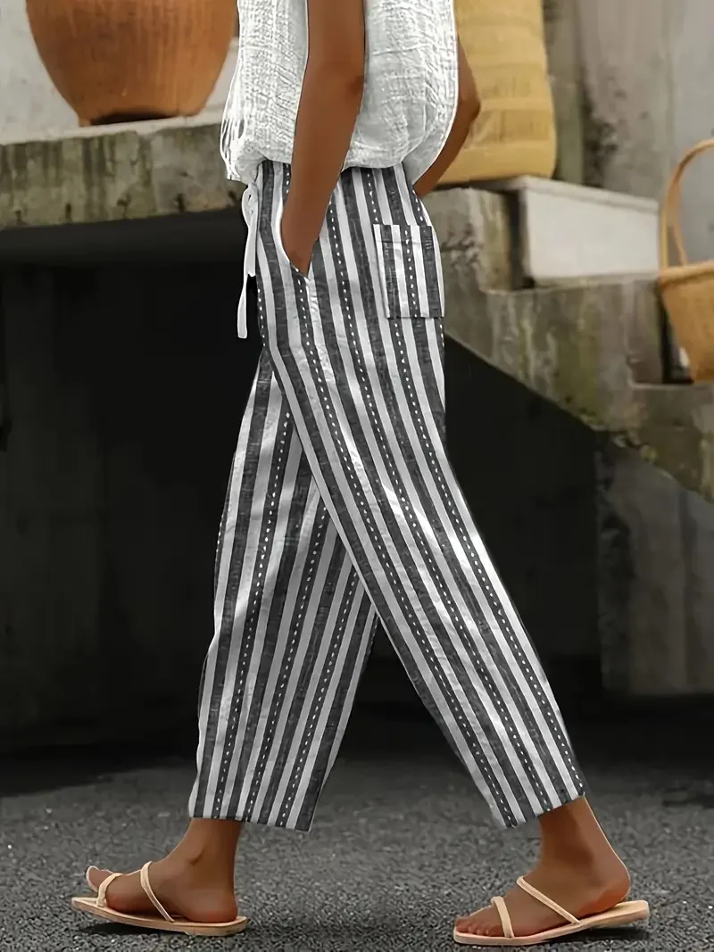 Women Striped Long Pants Casual Spring/Fall Trousers