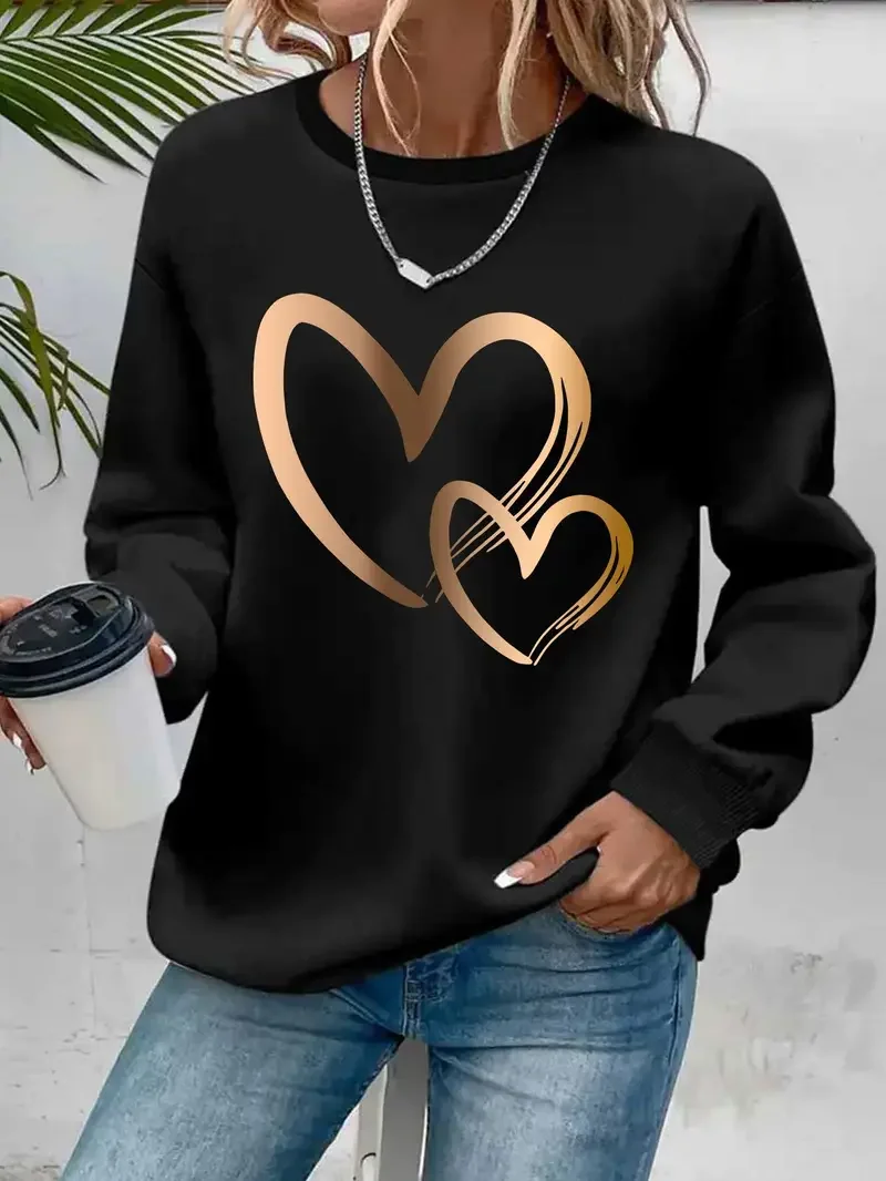 Women Heart/Cordate Crew Neck Printing Casual Spring/Fall Long Sleeve Sweatshirt