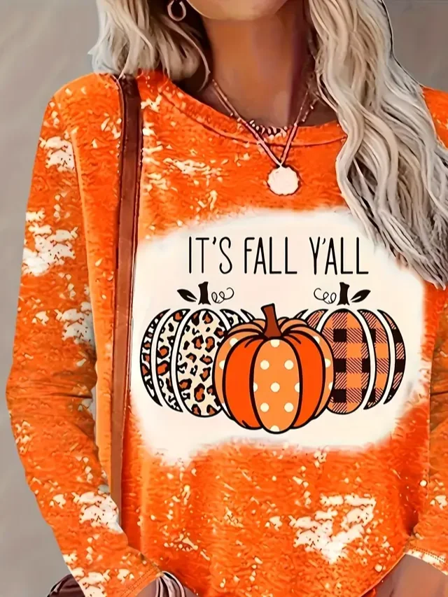 Women Halloween (pumpkin) Long Sleeve Tee T-shirt Crew Neck Printing Casual Spring/Fall Graphic Tee Top