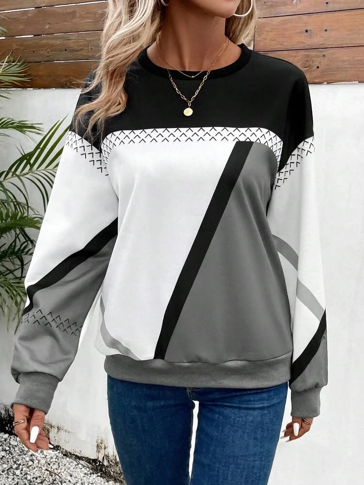 Women Abstract Crew Neck Printing Casual Spring/Fall Long Sleeve Sweatshirt