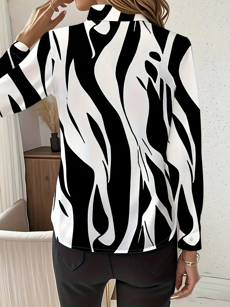 Women Abstract Long Sleeve Shirt Spring/Fall Buckle Shirt Collar Regular Sleeve Daily Casual Top