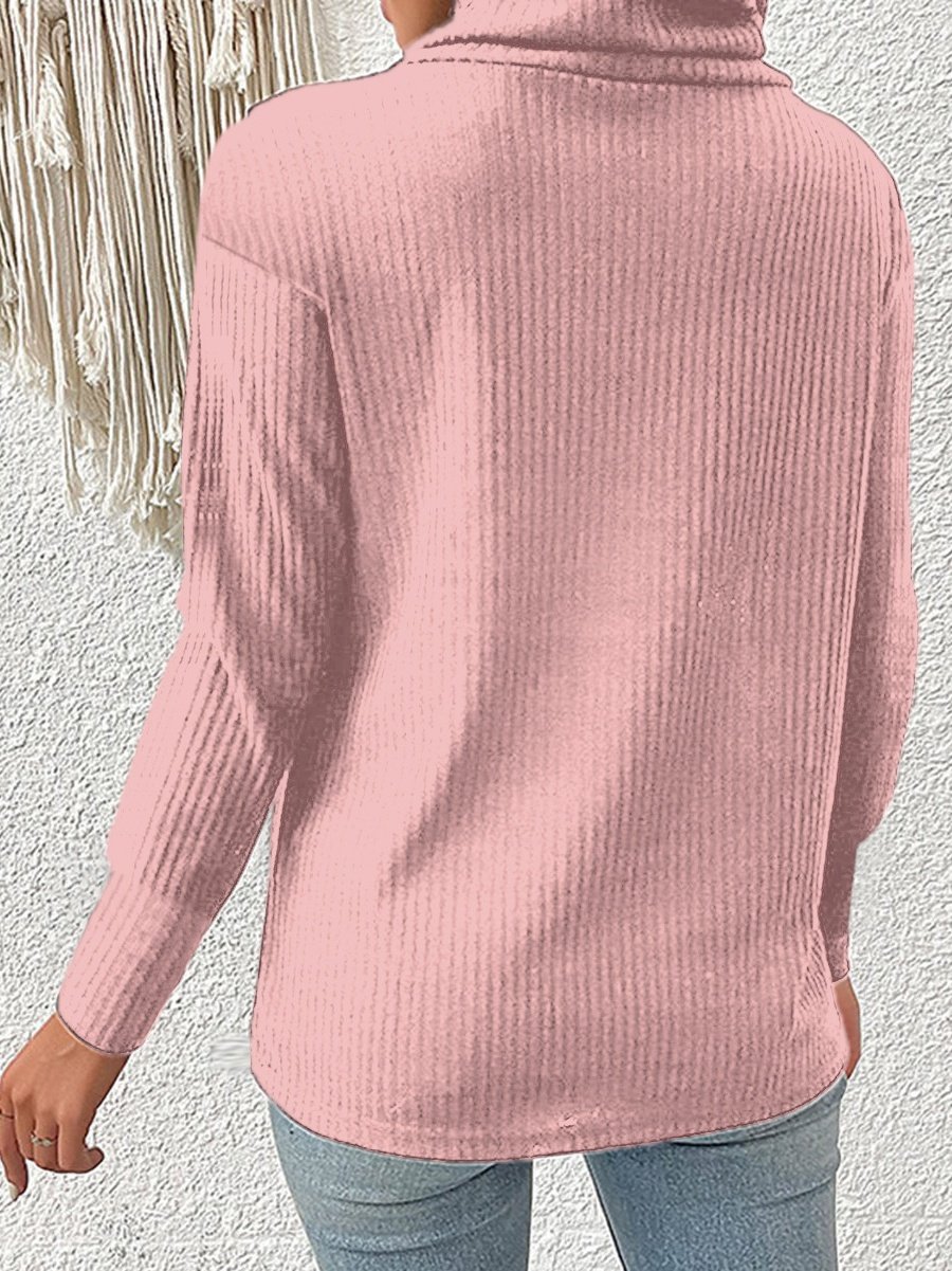Women Plain Split Joint Winter Street Long Sleeve Turtleneck Sweater
