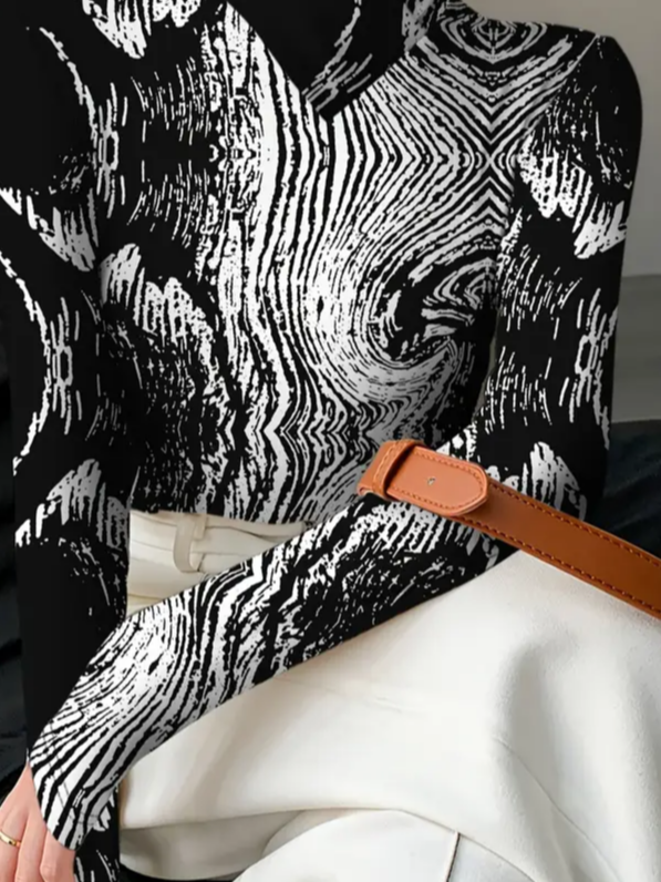 Women Abstract Long Sleeve Blouse Spring/Fall Printing Daily Casual Top