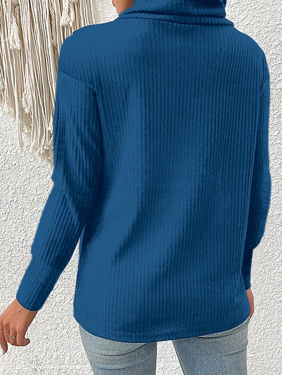Women Plain Split Joint Winter Street Long Sleeve Turtleneck Sweater